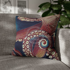 Octopus Tentacles Kraken Coral Red Watercolor Art Spun Polyester Square Pillow Case 20 × Home Decor