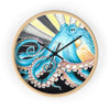 Octopus Tentacles Retro Stripe Yellow Blue Ink Art Wall Clock Home Decor