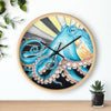 Octopus Tentacles Retro Stripe Yellow Blue Ink Art Wall Clock Wooden / Black 10 Home Decor