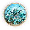 Octopus Tentacles Teal Bubbles Art Wall Clock Wooden / Black 10 Home Decor