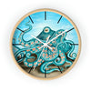 Octopus Tentacles Teal Bubbles Art Wall Clock Wooden / White 10 Home Decor