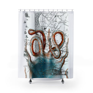 Octopus Tentacles Vintage Map Chic Shower Curtain 71X74 Home Decor