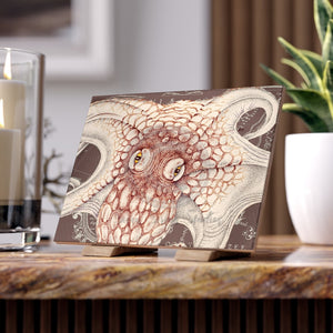 Octopus Vintage Map Taupe Ink Art Ceramic Photo Tile 6 × 8 / Glossy Home Decor