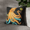 Octopus Yellow Teal Planets Watercolor Art Spun Polyester Square Pillow Case 14 × Home Decor