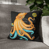 Octopus Yellow Teal Planets Watercolor Art Spun Polyester Square Pillow Case 16 × Home Decor