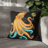 Octopus Yellow Teal Planets Watercolor Art Spun Polyester Square Pillow Case 18 × Home Decor