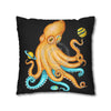 Octopus Yellow Teal Planets Watercolor Art Spun Polyester Square Pillow Case Home Decor