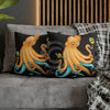 Octopus Yellow Teal Planets Watercolor Art Spun Polyester Square Pillow Case Home Decor