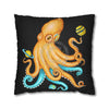 Octopus Yellow Teal Planets Watercolor Art Spun Polyester Square Pillow Case Home Decor