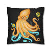 Octopus Yellow Teal Planets Watercolor Art Spun Polyester Square Pillow Case Home Decor