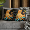 Octopus Yellow Teal Planets Watercolor Art Spun Polyester Square Pillow Case Home Decor