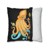 Octopus Yellow Teal Planets Watercolor Art Spun Polyester Square Pillow Case Home Decor