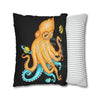 Octopus Yellow Teal Planets Watercolor Art Spun Polyester Square Pillow Case Home Decor