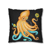 Octopus Yellow Teal Planets Watercolor Art Spun Polyester Square Pillow Case Home Decor