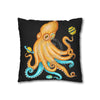 Octopus Yellow Teal Planets Watercolor Art Spun Polyester Square Pillow Case Home Decor