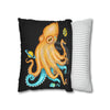 Octopus Yellow Teal Planets Watercolor Art Spun Polyester Square Pillow Case Home Decor