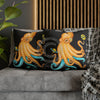 Octopus Yellow Teal Planets Watercolor Art Spun Polyester Square Pillow Case Home Decor