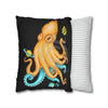 Octopus Yellow Teal Planets Watercolor Art Spun Polyester Square Pillow Case Home Decor