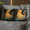 Octopus Yellow Teal Planets Watercolor Art Spun Polyester Square Pillow Case Home Decor