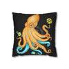 Octopus Yellow Teal Planets Watercolor Art Spun Polyester Square Pillow Case Home Decor