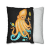 Octopus Yellow Teal Planets Watercolor Art Spun Polyester Square Pillow Case Home Decor