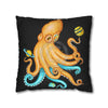 Octopus Yellow Teal Planets Watercolor Art Spun Polyester Square Pillow Case Home Decor