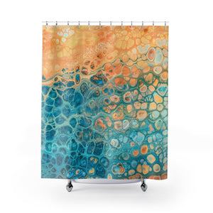 Orange Blue Teal Abstract Ink Art Shower Curtain 71 × 74 Home Decor