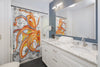 Orange Octopus Dance Vintage Map Black Ink Art Shower Curtain Home Decor