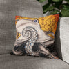 Orange Octopus Kraken Map Art Spun Polyester Square Pillow Case 14 × Home Decor