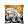 Orange Octopus Kraken Map Art Spun Polyester Square Pillow Case Home Decor