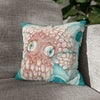 Orange Octopus Kraken Tentacles Ink Teal Art Spun Polyester Square Pillow Case 14 × Home Decor