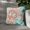 Orange Octopus Kraken Tentacles Ink Teal Art Spun Polyester Square Pillow Case 16 × Home Decor