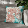 Orange Octopus Kraken Tentacles Ink Teal Art Spun Polyester Square Pillow Case 18 × Home Decor