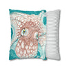 Orange Octopus Kraken Tentacles Ink Teal Art Spun Polyester Square Pillow Case Home Decor
