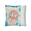 Orange Octopus Kraken Tentacles Ink Teal Art Spun Polyester Square Pillow Case Home Decor