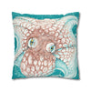 Orange Octopus Kraken Tentacles Ink Teal Art Spun Polyester Square Pillow Case Home Decor