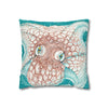 Orange Octopus Kraken Tentacles Ink Teal Art Spun Polyester Square Pillow Case Home Decor