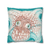 Orange Octopus Kraken Tentacles Ink Teal Art Spun Polyester Square Pillow Case Home Decor