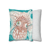 Orange Octopus Kraken Tentacles Ink Teal Art Spun Polyester Square Pillow Case Home Decor