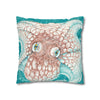 Orange Octopus Kraken Tentacles Ink Teal Art Spun Polyester Square Pillow Case Home Decor