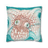 Orange Octopus Kraken Tentacles Ink Teal Art Spun Polyester Square Pillow Case Home Decor