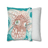 Orange Octopus Kraken Tentacles Ink Teal Art Spun Polyester Square Pillow Case Home Decor