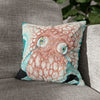 Orange Octopus Kraken Tentacles Ink Teal Green Art Spun Polyester Square Pillow Case 14 × Home Decor