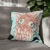Orange Octopus Kraken Tentacles Ink Teal Green Art Spun Polyester Square Pillow Case 18 × Home Decor