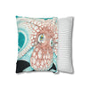 Orange Octopus Kraken Tentacles Ink Teal Green Art Spun Polyester Square Pillow Case Home Decor