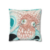 Orange Octopus Kraken Tentacles Ink Teal Green Art Spun Polyester Square Pillow Case Home Decor