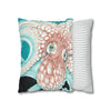 Orange Octopus Kraken Tentacles Ink Teal Green Art Spun Polyester Square Pillow Case Home Decor