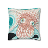 Orange Octopus Kraken Tentacles Ink Teal Green Art Spun Polyester Square Pillow Case Home Decor