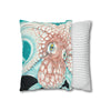 Orange Octopus Kraken Tentacles Ink Teal Green Art Spun Polyester Square Pillow Case Home Decor