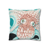 Orange Octopus Kraken Tentacles Ink Teal Green Art Spun Polyester Square Pillow Case Home Decor